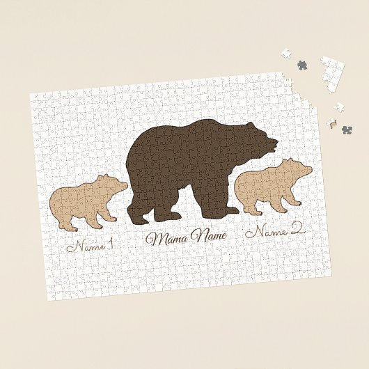 Aangepaste Mama Beer Met 2 Kinder Namen Moederdag Legpuzzel