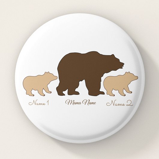 Aangepaste Mama Beer Met 2 Kinder Namen Moederdag Ronde Button 3,2 Cm