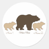 Aangepaste Mama Beer Met 2 Kinder Namen Moederdag Ronde Sticker (Voorkant)