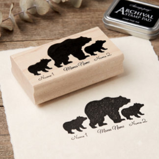 Aangepaste Mama Beer Met 2 Kinder Namen Moederdag Rubberstempel