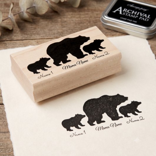 Aangepaste Mama Beer Met 2 Kinder Namen Moederdag Rubberstempel