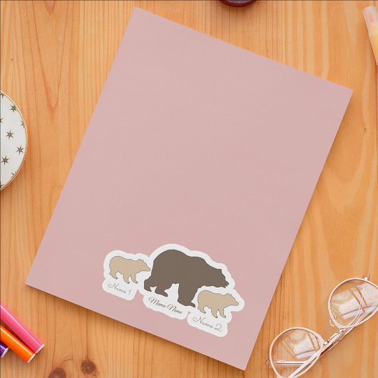 Aangepaste Mama Beer Met 2 Kinder Namen Moederdag Sticker