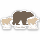 Aangepaste Mama Beer Met 2 Kinder Namen Moederdag Sticker (Voorkant)
