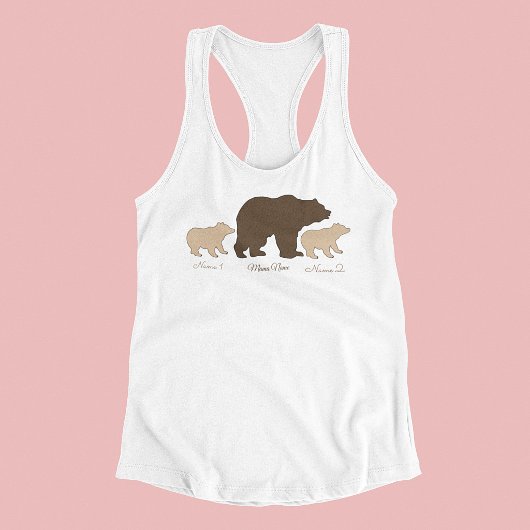 Aangepaste Mama Beer Met 2 Kinder Namen Moederdag Tanktop