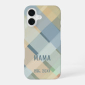 Aangepaste Mama Opgericht Jaar Pastel Geruite iPhone 16 Hoesje (Achterkant)
