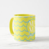 Aangepaste MAMA-scriptnaam Geel Blauwe Scallop Mok (Voorkant links)