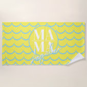 Aangepaste MAMA-scriptnaam Gele Blauwe Scallop-str Strandlaken (Voorkant)
