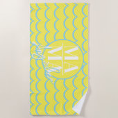 Aangepaste MAMA-scriptnaam Gele Blauwe Scallop-str Strandlaken (Voorkant)