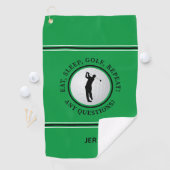 Aangepaste mannelijke golfer bal groene monogram g golfhanddoek (Insitu)