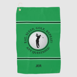 Aangepaste mannelijke golfer bal groene monogram g golfhanddoek