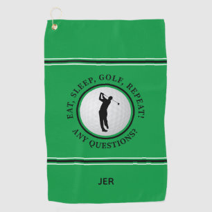 Aangepaste mannelijke golfer bal groene monogram g golfhanddoek