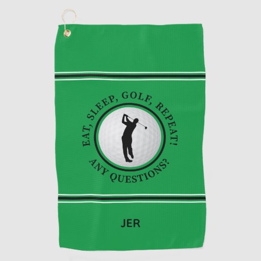 Aangepaste mannelijke golfer bal groene monogram g golfhanddoek (Voorkant)