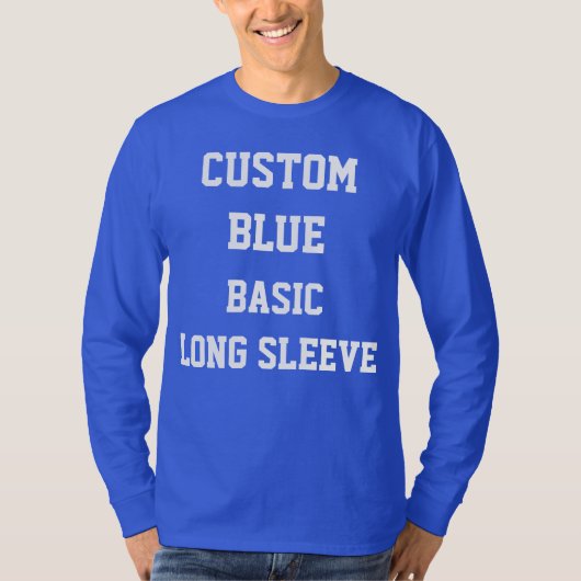 Aangepaste Mannen BLAUW LONG SLEEVE T-SHIRT (Voorkant)