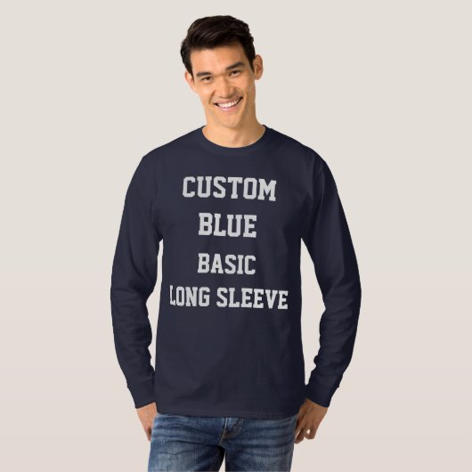 Aangepaste Mannen NAVY LONG SLEEVE T-SHIRT (Voorkant volledig)