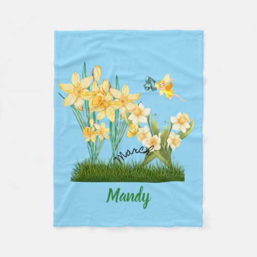 Aangepaste Mar Geboorte Bloemen & Stone Fleece Dek Deken (Voorkant)