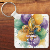 Aangepaste Mardi Gras Kleuren Sleutelhanger (Voorkant)