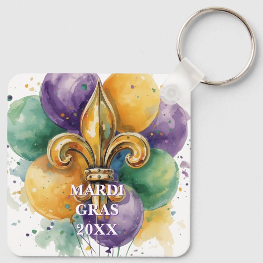 Aangepaste Mardi Gras Kleuren Sleutelhanger (Achterkant)