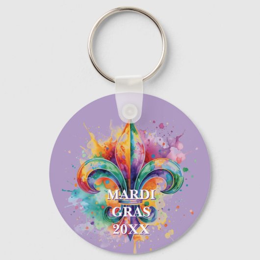 Aangepaste Mardi Gras Kleuren Sleutelhanger (Voorkant)