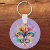 Aangepaste Mardi Gras Kleuren Sleutelhanger (Voorkant)
