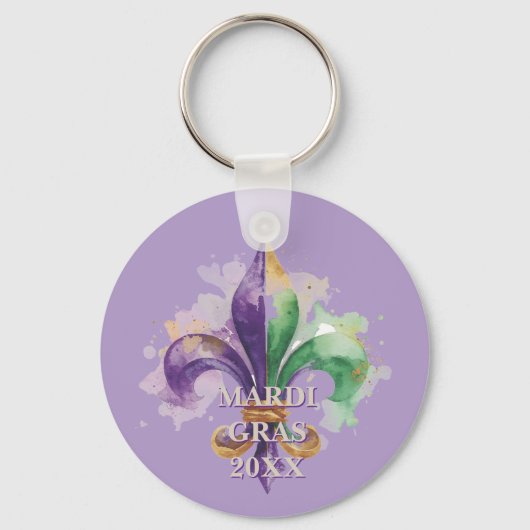Aangepaste Mardi Gras Kleuren Sleutelhanger (Voorkant)