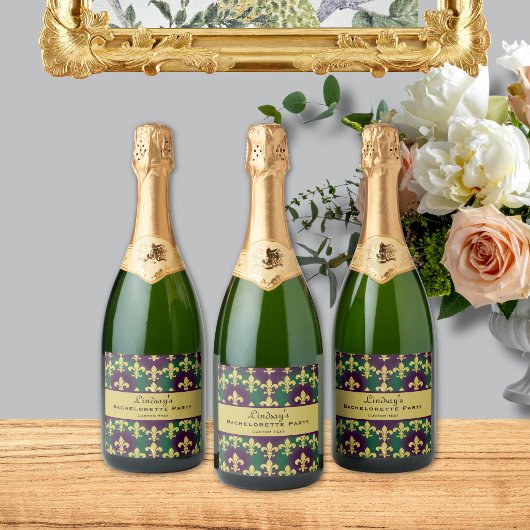 Aangepaste Mardi Gras vrijgezellenfeest Sparkling Wijnetiket