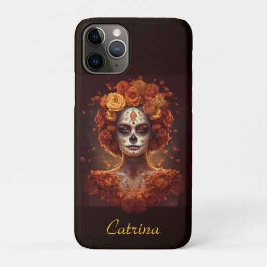 Aangepaste Marigold Catrina Día de los Muertos Case-Mate iPhone Case (Achterkant)