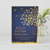 Aangepaste Marine Blauw & Goud Familie Reünie Uitn Kaart (Staand voorkant)