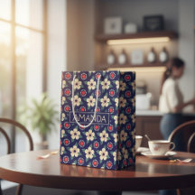 Aangepaste Marine Blauw met Crème Bloemen Gift Bag