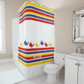 Aangepaste Marine Blauw Rood Geel WALVIS Streep na Douchegordijn (In situ)