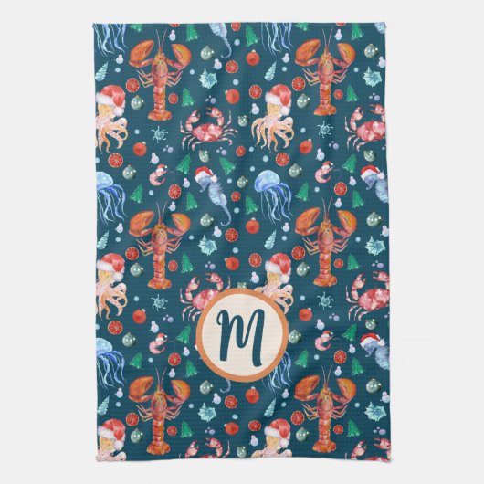 Aangepaste marine Blue Lobster Crustaceancore Holi Theedoek (Verticaal)