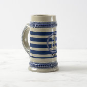 Aangepaste marine Blue Striped Anchor 2 Stein Bierpul (Voorkant links)