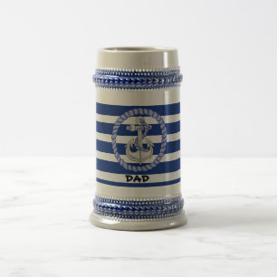 Aangepaste marine Blue Striped Anchor 2 Stein Bierpul