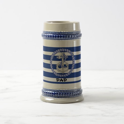 Aangepaste marine Blue Striped Anchor 2 Stein Bierpul (Center)