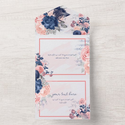 Aangepaste  marine & Blush All In One Uitnodiging (Binnen)