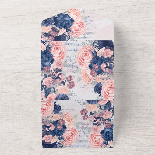 Aangepaste  marine & Blush All In One Uitnodiging (Buitenkant)