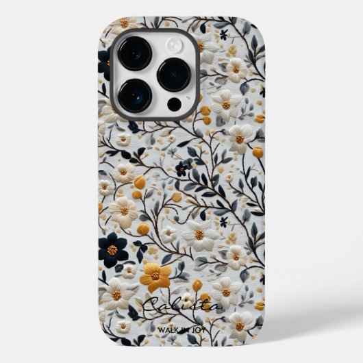 Aangepaste Marine en Goud Geborduurde Bloemen & Be Case-Mate iPhone Case (Achterkant)