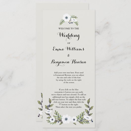 Aangepaste marine geschilderde anemonen bruiloft p programmakaart (Voorkant / Achterkant)