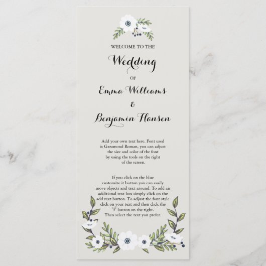 Aangepaste marine geschilderde anemonen bruiloft p programmakaart (Voorkant)