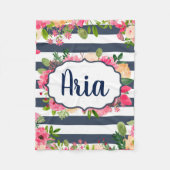 Aangepaste marine gestreept florale mandje fleece deken (Voorkant)