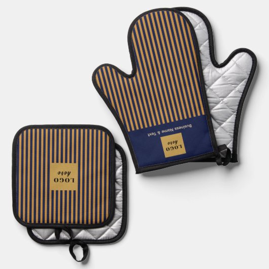 Aangepaste Marine & Gouden Streep Ovenwant & Pannenlap Set (Voorkant / Achterkant)