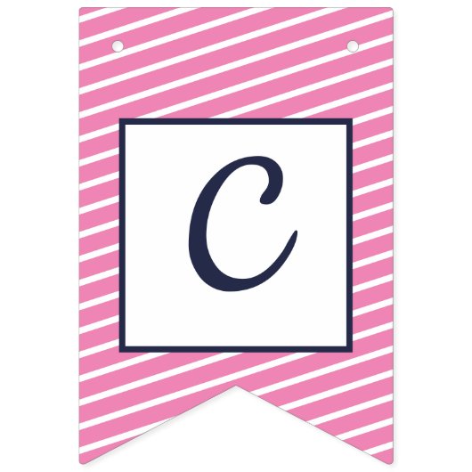 Aangepaste marine & helder roze gestreepte preppy vlaggetjes (Tweede vlag)