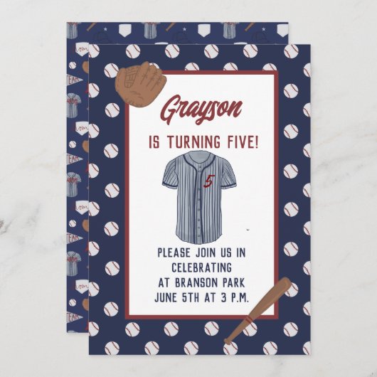 Aangepaste marine honkbal verjaardag uitnodiging (Voorkant / Achterkant)