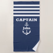 Aangepaste marine kapitein met gepersonaliseerde n strandlaken (Voorkant)