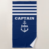 Aangepaste marine kapitein met gepersonaliseerde n strandlaken (Voorkant)
