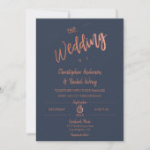 Aangepaste marine Simple Script Roos Gold Foil Wed Kaart (Voorkant)