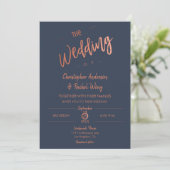 Aangepaste marine Simple Script Roos Gold Foil Wed Kaart (Staand voorkant)