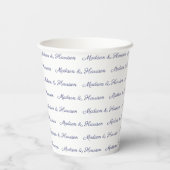 Aangepaste marine wit script paar naam tekst elega papieren bekers (Achterkant)