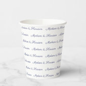 Aangepaste marine wit script paar naam tekst elega papieren bekers (Links)