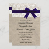 Aangepaste marine & witte kant & bruiloft kaart (Voorkant / Achterkant)