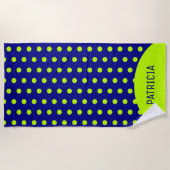 Aangepaste marineblauw en kalkgroene pokkendot strandlaken (Voorkant)